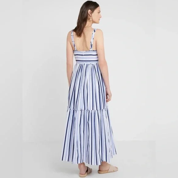 J. CREW Shirting Stripe Tiered Maxi Dress Size 6 Spaghetti Straps 100# Cotton - Picture 3 of 16